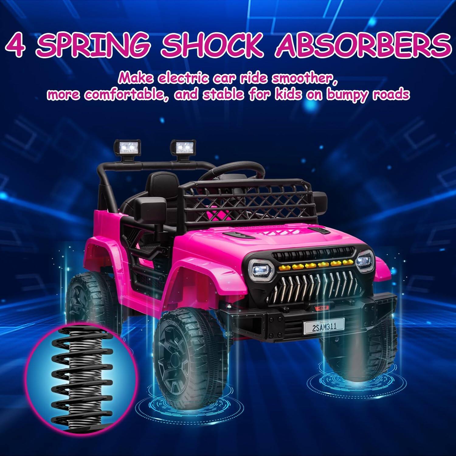 4 SPRING SHOCK ABSORBERS  
Make electric car ride smoother, more comfortable, and stable for kids on bumpy roads  
2SAM311