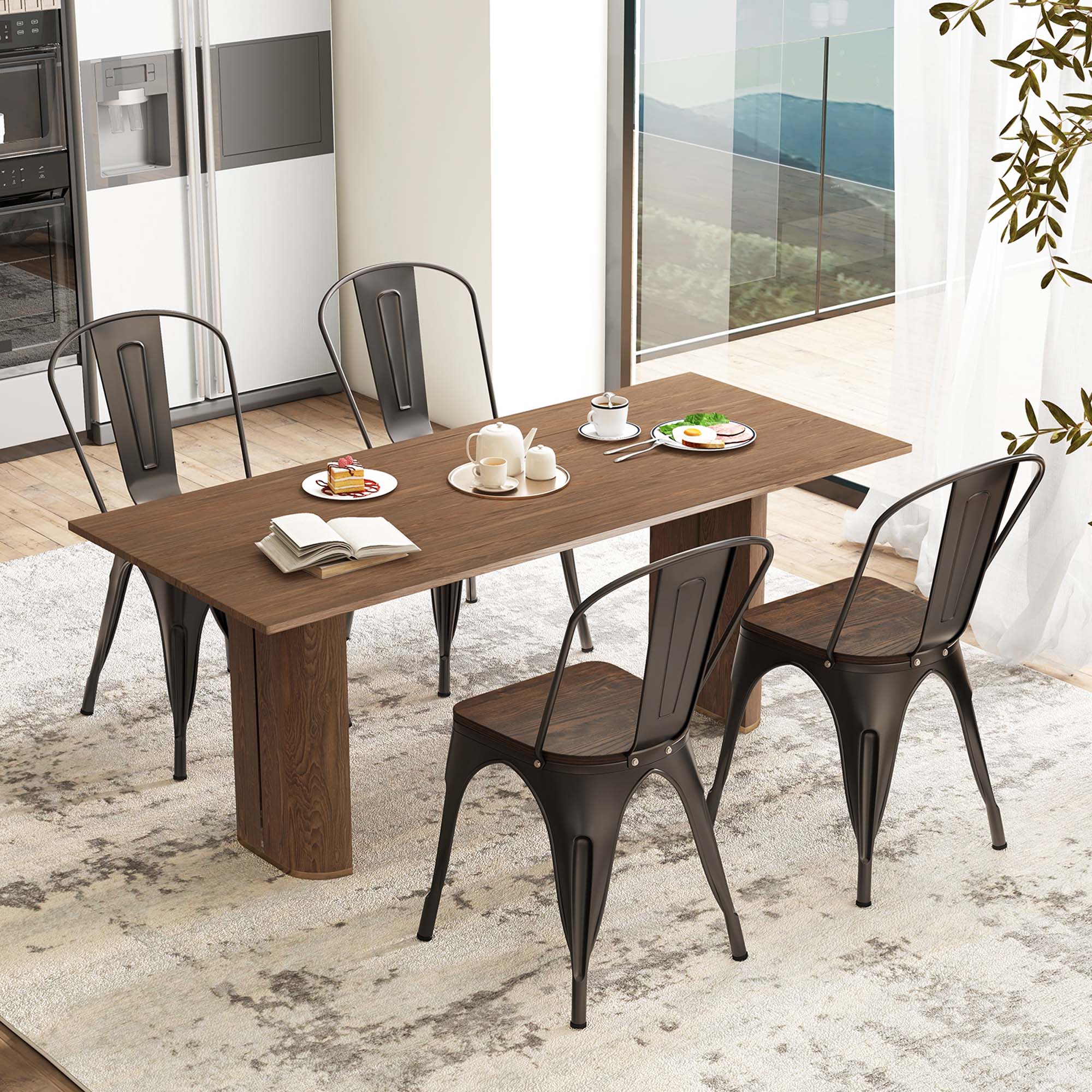 Alt View 4. Gymax - Gymax Tolix Style Metal Dining Chairs Set of 4 w/ Wood Seat & Removable Backrest Gun Color - Gun Color.