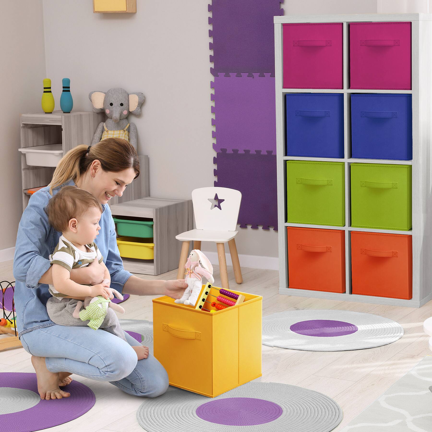 Alt View 3. Sorbus - Sorbus 11 Inch Storage Bins, Fabric Storage Cubes with Handle - 12 Foldable Baskets for Organizing Clothes, Toys - Bright Rainbow.