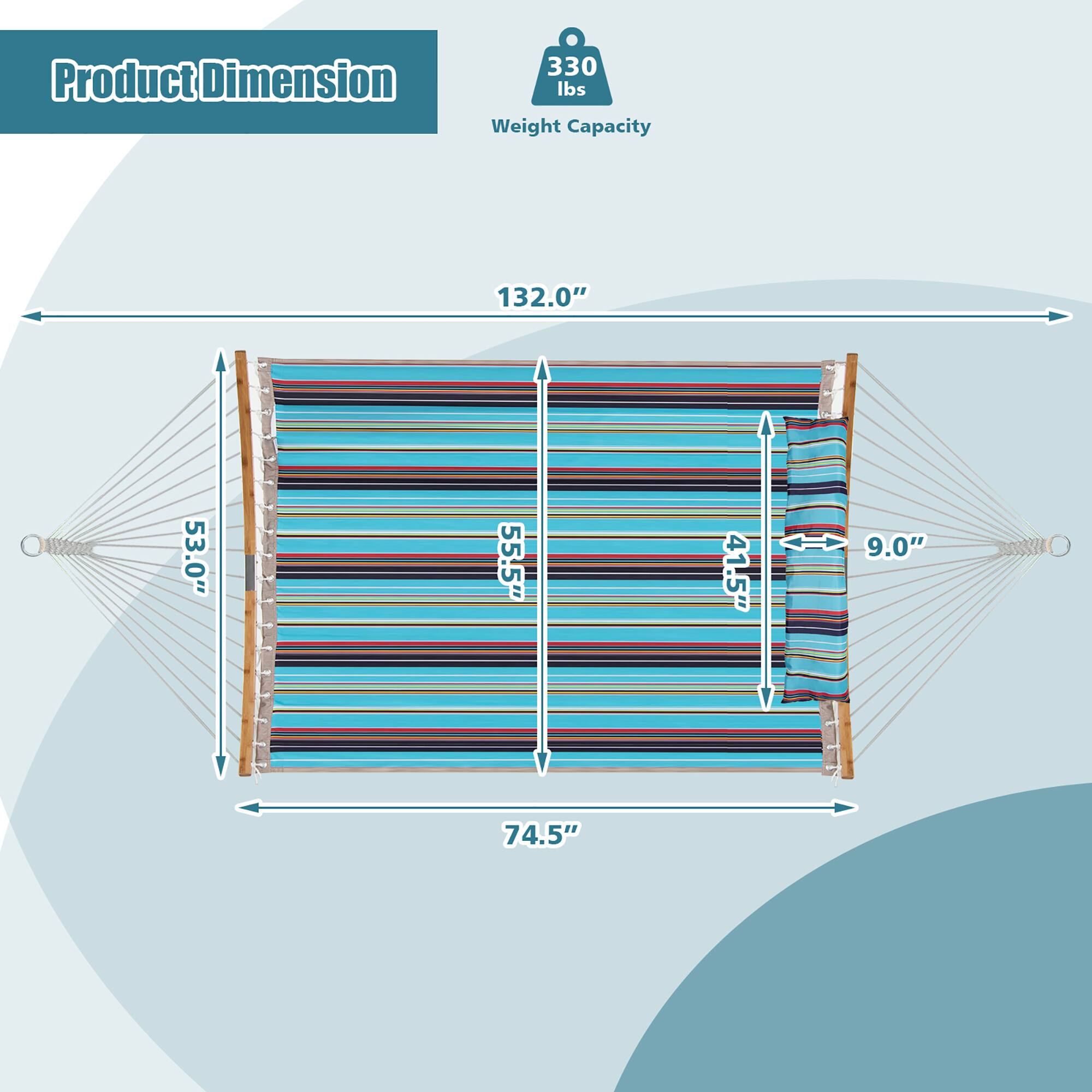 Product Dimension  
Weight Capacity: 330 lbs  
Dimensions: 132.0" x 53.0" x 55.5" x 41.5" x 9.0" x 74.5"