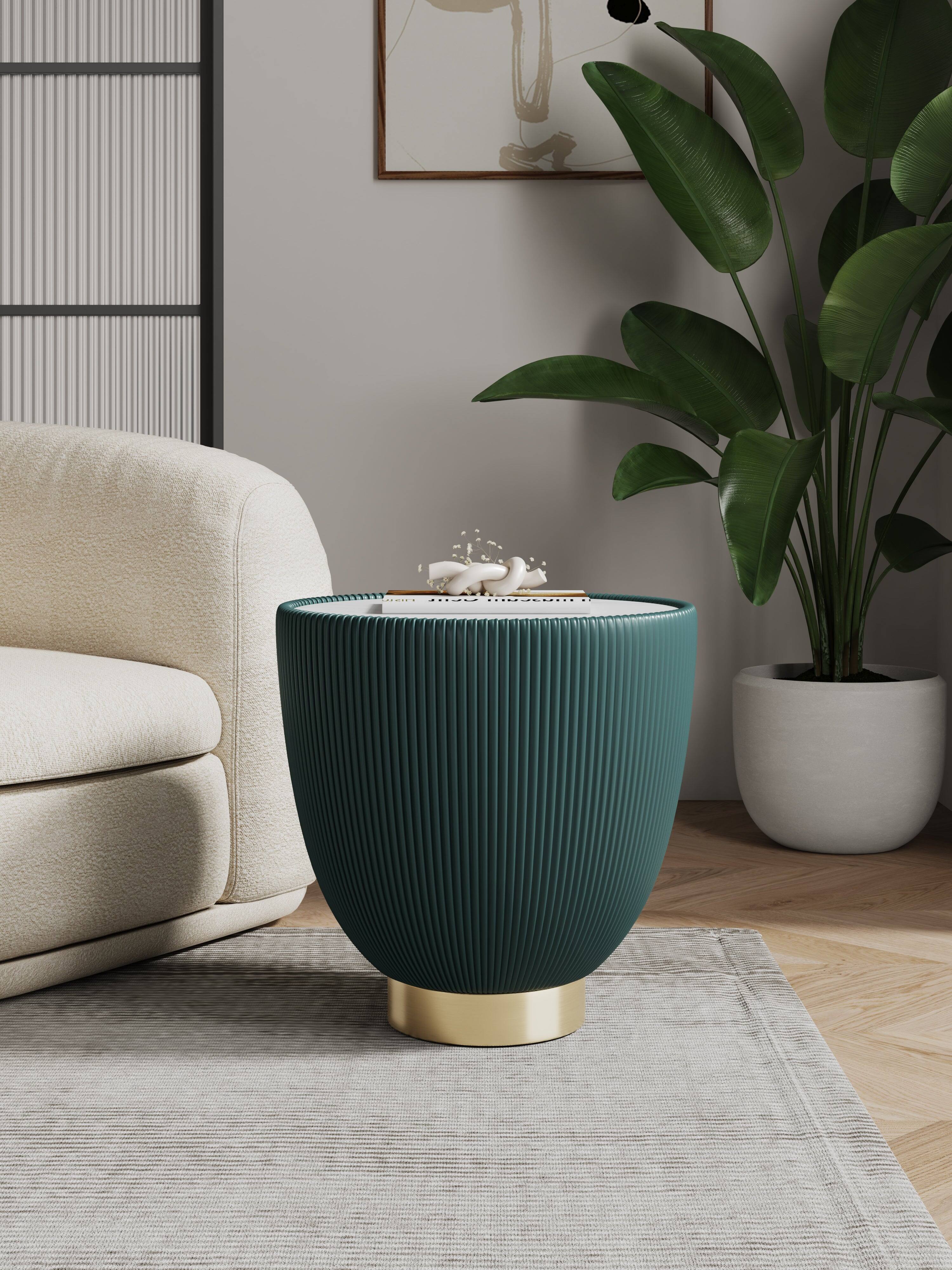 Angle. Manhattan Comfort - Anderson Modern Sintered Stone Top Upholstered End Table - Green.