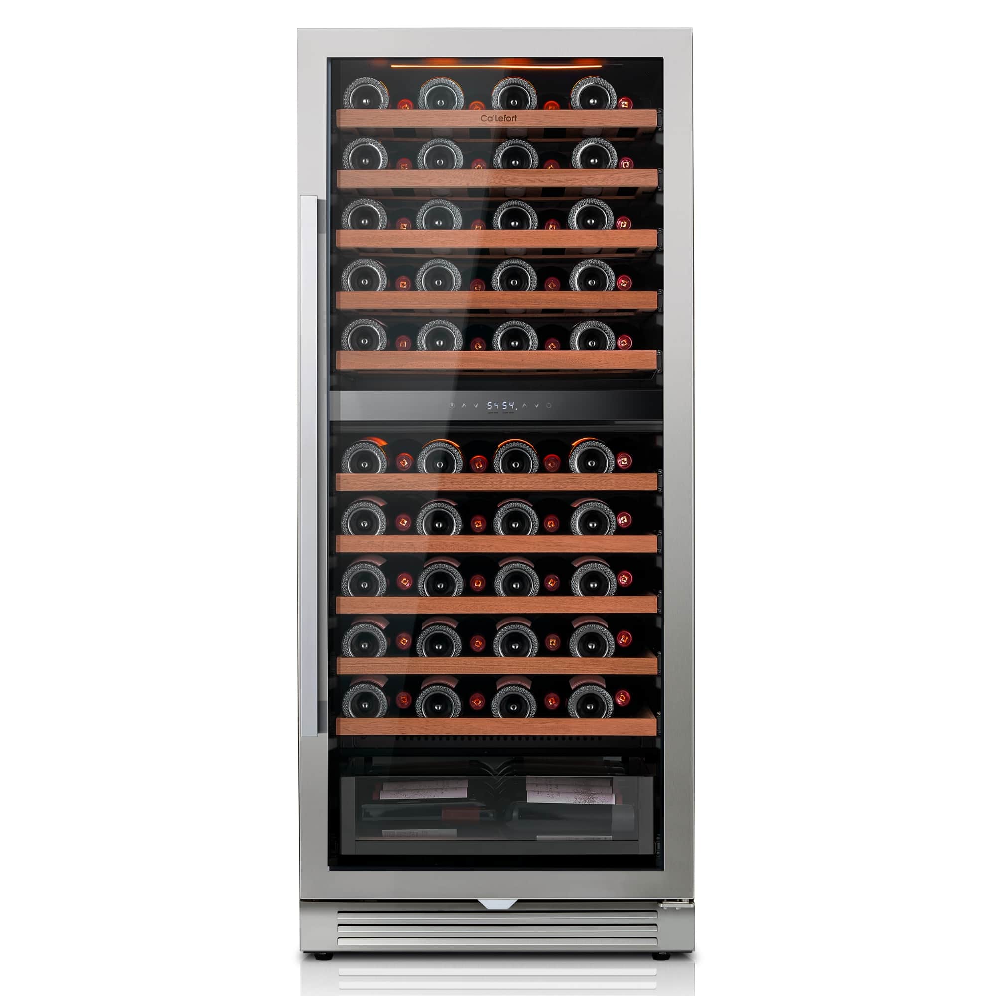 Ca'Lefort - 24 inch 90-Bottle Dual Zone Wine Cooler | Freestanding/Built-In | 3-Color LED Light | For Home Bar & Office - Stainless Steel