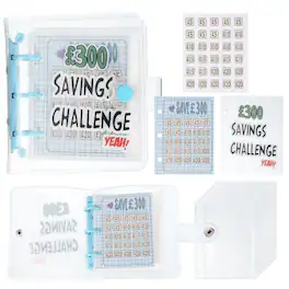 Unique Bargains - 300 Pounds Savings Challenge Book, Money Saving Binder with 25 Reusable Envelopes for Budgeting & Financial Planning - Blue