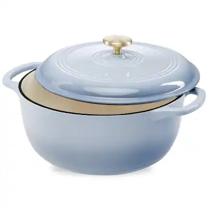 Front. SlickBlue - Large 6-Quart Dutch Oven in Enamel Cast Iron for All-Purpose Cooking - Baby Blue.