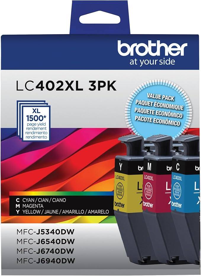 Brother - LC402XL High Yield Cyan, Magenta and Yellow Ink Cartridges(3-Pack)