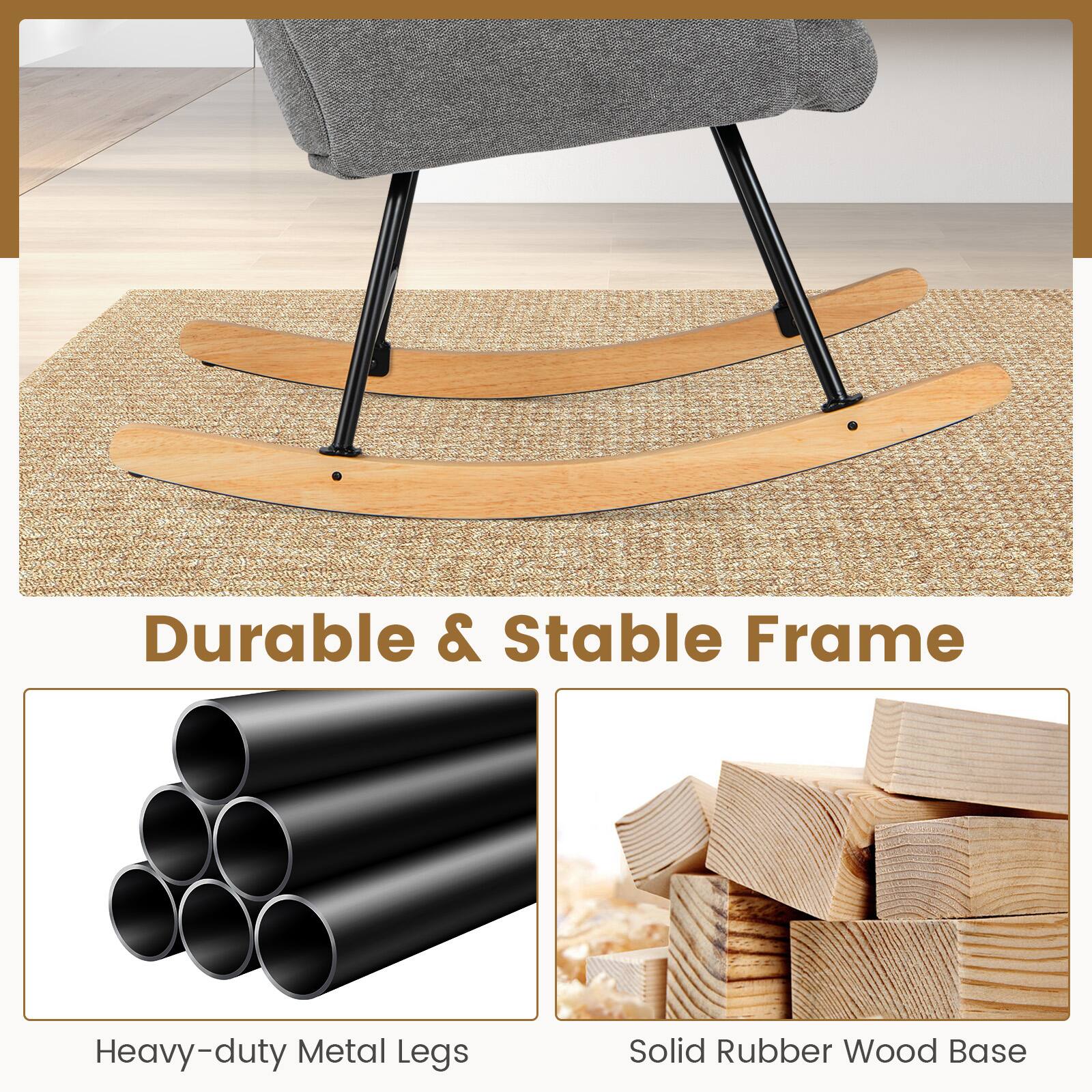 Durable & Stable Frame

Heavy-duty Metal Legs

Solid Rubber Wood Base