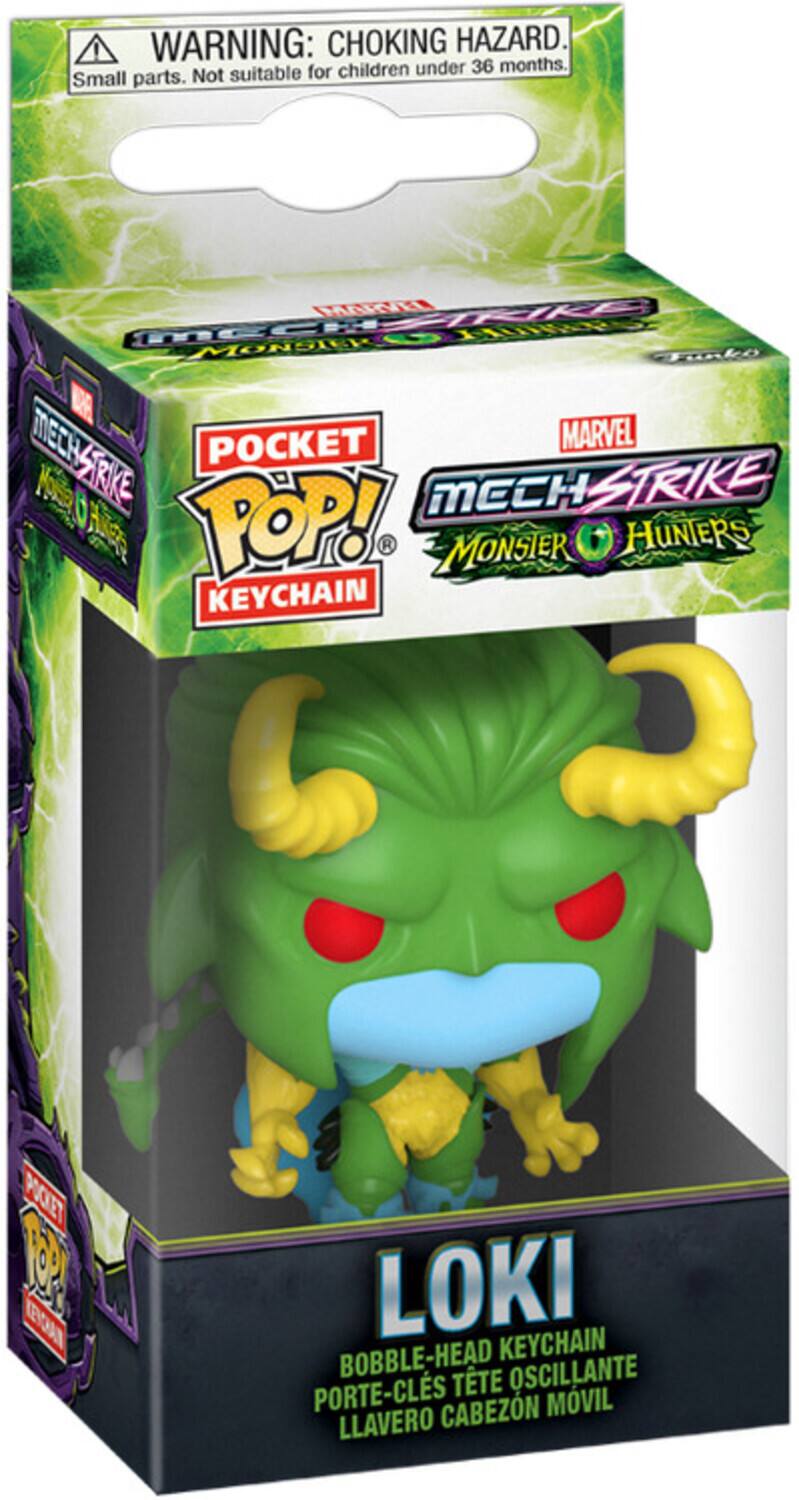 **WARNING: CHOKING HAZARD.**  
Small parts. Not suitable for children under 36 months.

**POCKET POP! KEYCHAIN**  
**MECH STRIKE**  
**MONSTER HUNTERS**

**LOKI**  
BOBBLE-HEAD KEYCHAIN  
PORTE-CLE TÊTE OSCILLANTE  
LLAVERO CABEZÓN MOVIL
