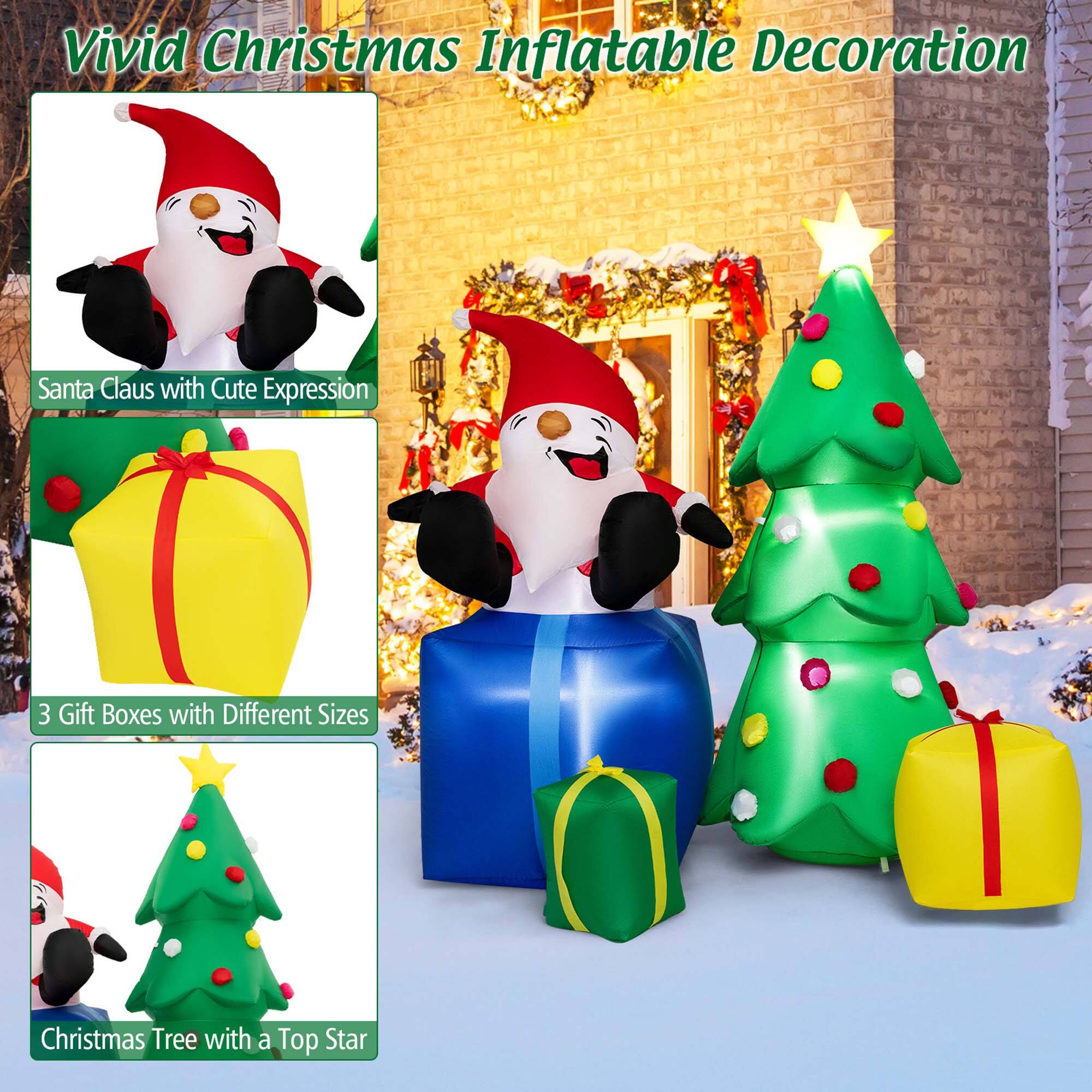 Vivid Christmas Inflatable Decoration:

1. Santa Claus with Cute Expression
2. Three Gift Boxes with Different Sizes
3. Christmas Tree with a Top Star