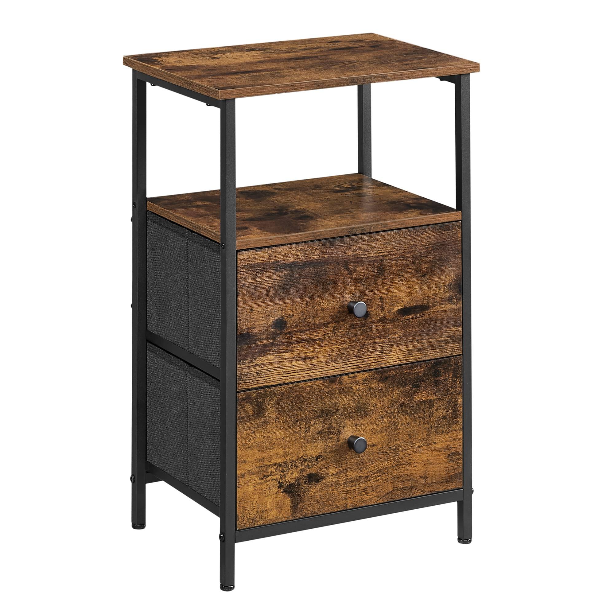 Front. VEGA AUTOMOTIVE - Nightstand 24-inch Tall Side Table With 2 Fabric Drawers And Storage Shelf For Bedroom Rustic Ulgs025b01 - Default.