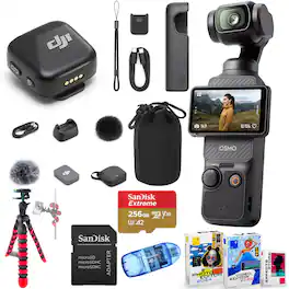 Bundle - DJI - Osmo Pocket 3 Vlog Combo 4K Camera with Mic Mini, 256GB microSD, Wireless Mic & Tripod - Black