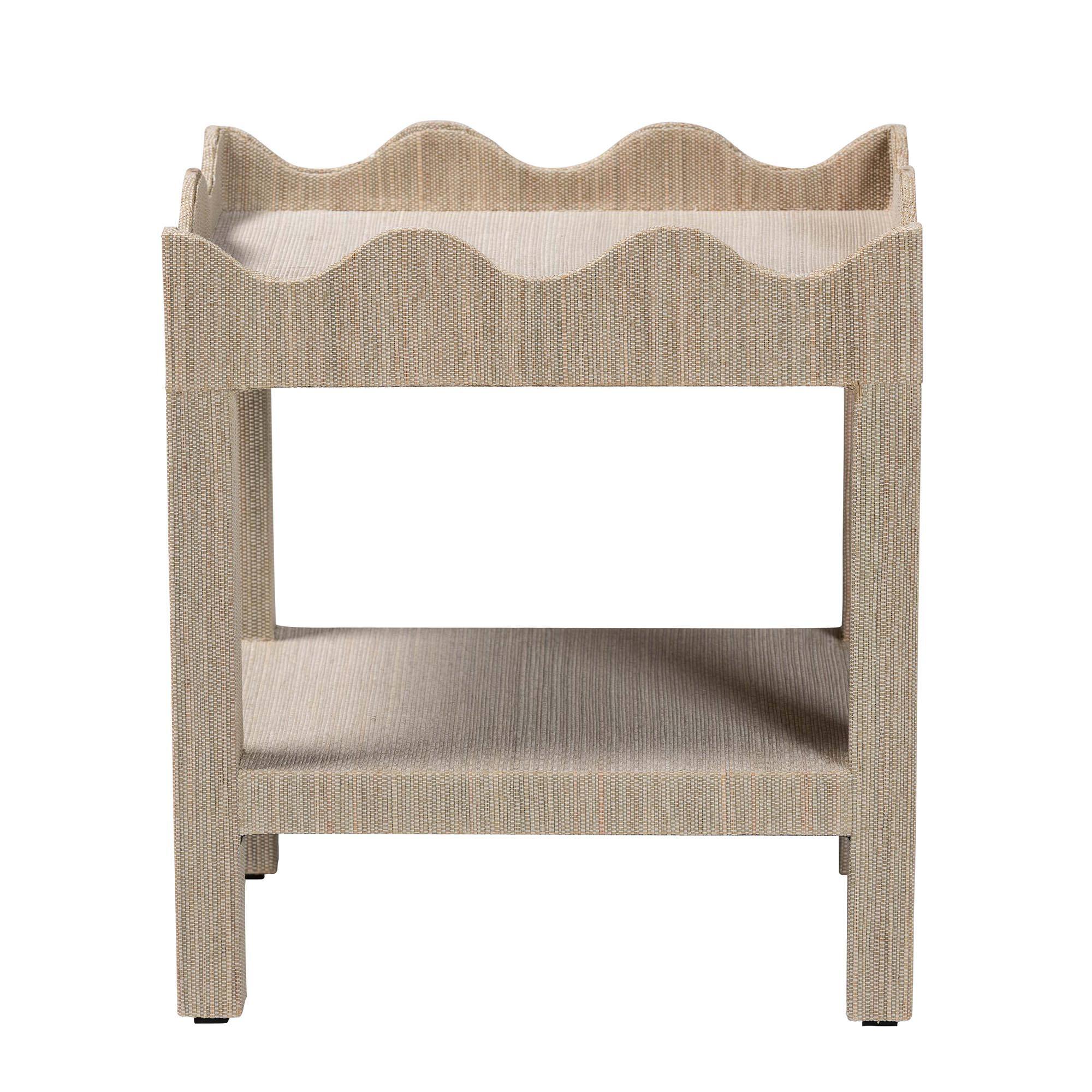 Angle. bali & pari - bali & pari Sebastian Grasscloth Scalloped End Table - 2-Tier Accent Table with Open Shelf Storage, Beige - Beige.