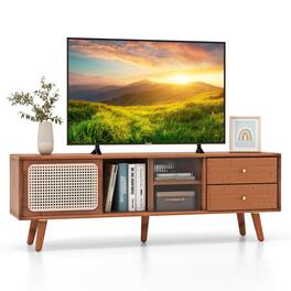 Ecooso - Bamboo TV Stand for TVs up to 65 Inch with Open Storage Shelves - Brown