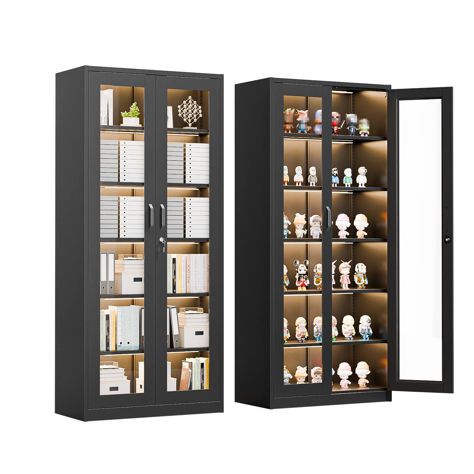 Angle. Winado - Heavy Duty 71" Tall Lockable Display Cabinet with Glass Doors & 5 Adjustable Shelves & Secure Locking System for Office - Black.