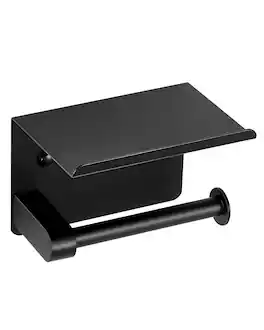 VEVOR - Toilet Paper Holder with Shelf, Fits Mega Rolls Size, Stainless Steel Rustproof Material, Wall Mounted - Matte Black