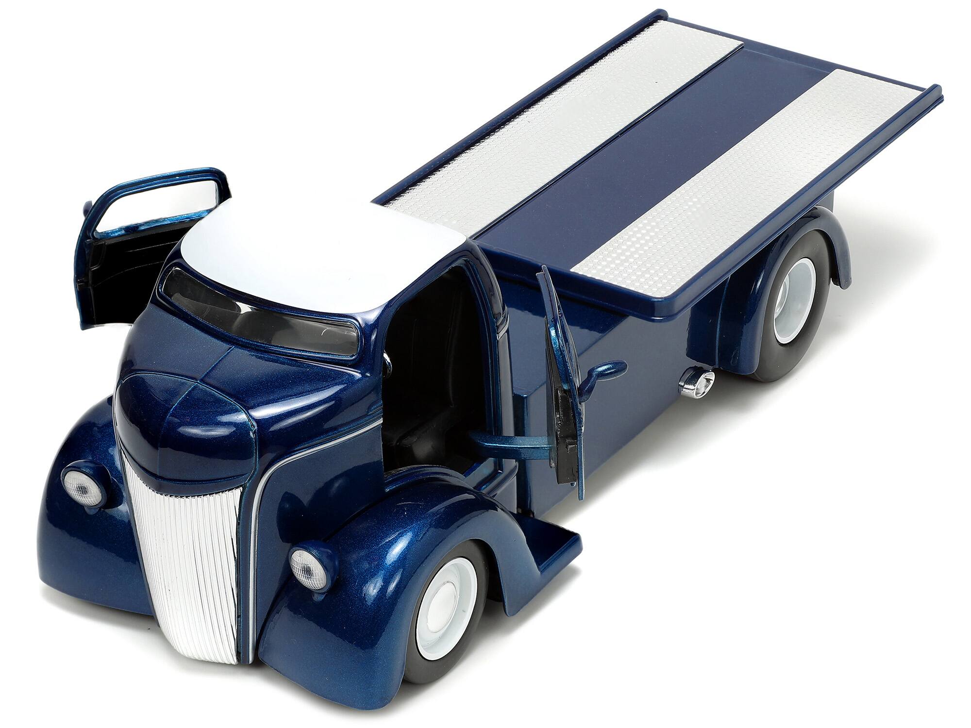 Alt View 1. Jada - 1947 Ford COE Flatbed Truck Dark Blue Metallic with White Top "The Famous Motor Cars" w/Extra Wheels 1/24 Model by Jada - Multicolor.