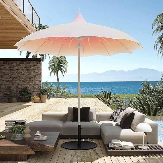 Back. Decksplore - 9ft Outdoor Pagoda Patio Umbrella with Lights, Patio Table Market Umbrella.
