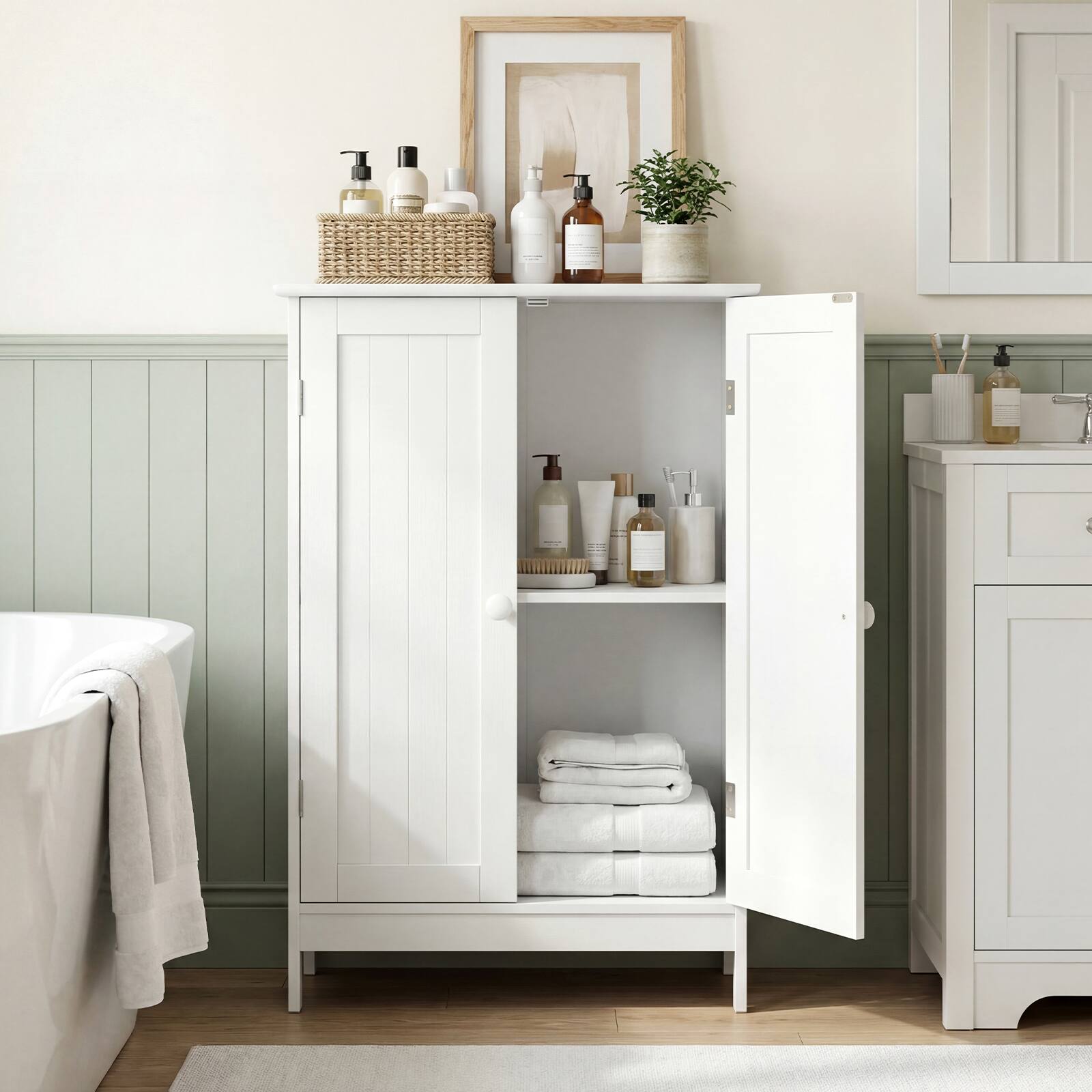 Alt View 3. Costway - Costway Bathroom Floor Storage Cabinet Double Door Kitchen Cupboard Shoe Cabinet - White.