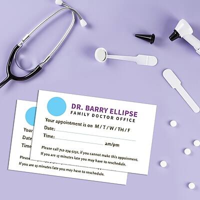 DR. BARRY ELLIPSE  
FAMILY DOCTOR OFFICE  

Your appointment is on M/T/W/TH/F  

Date:  
Time: am/pm  

Please call 712-234-5232  

If you are 15 minutes late you cannot make this appointment.  

If you are 15 minutes late you may have to reschedule.