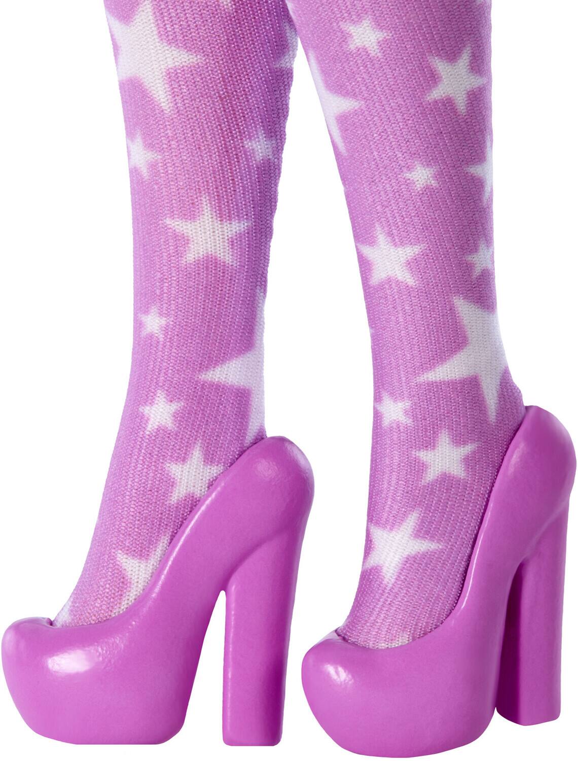 Alt View 4. Mattel - Mattel - Barbie Deluxe Style Fashion Doll #11 in Pink Denim Star-Print Dress, Black Hair in Bun   - COLLECTIBLES - Multicolor.