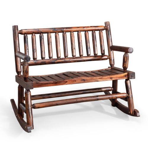 Alt View 6. Winado - 33.5inch Wooden Rocking Chair Weather-Resistant Loveseat with High Backrest Built 2 Person for Indoor Outdoor Garden - Carbonized.