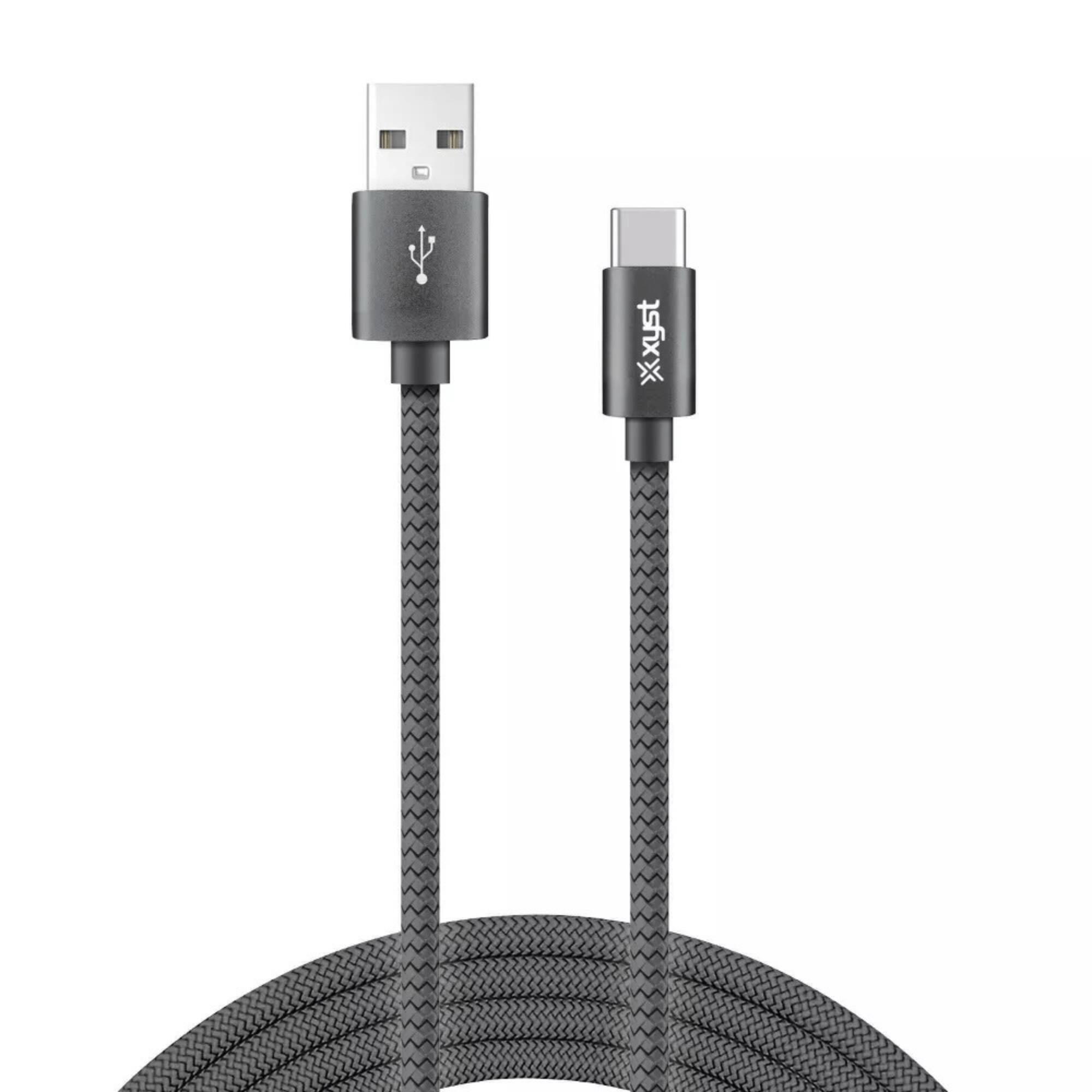Front. Xyst - Charge and Sync USB to USB-C Braided Cable 10Ft - Black.