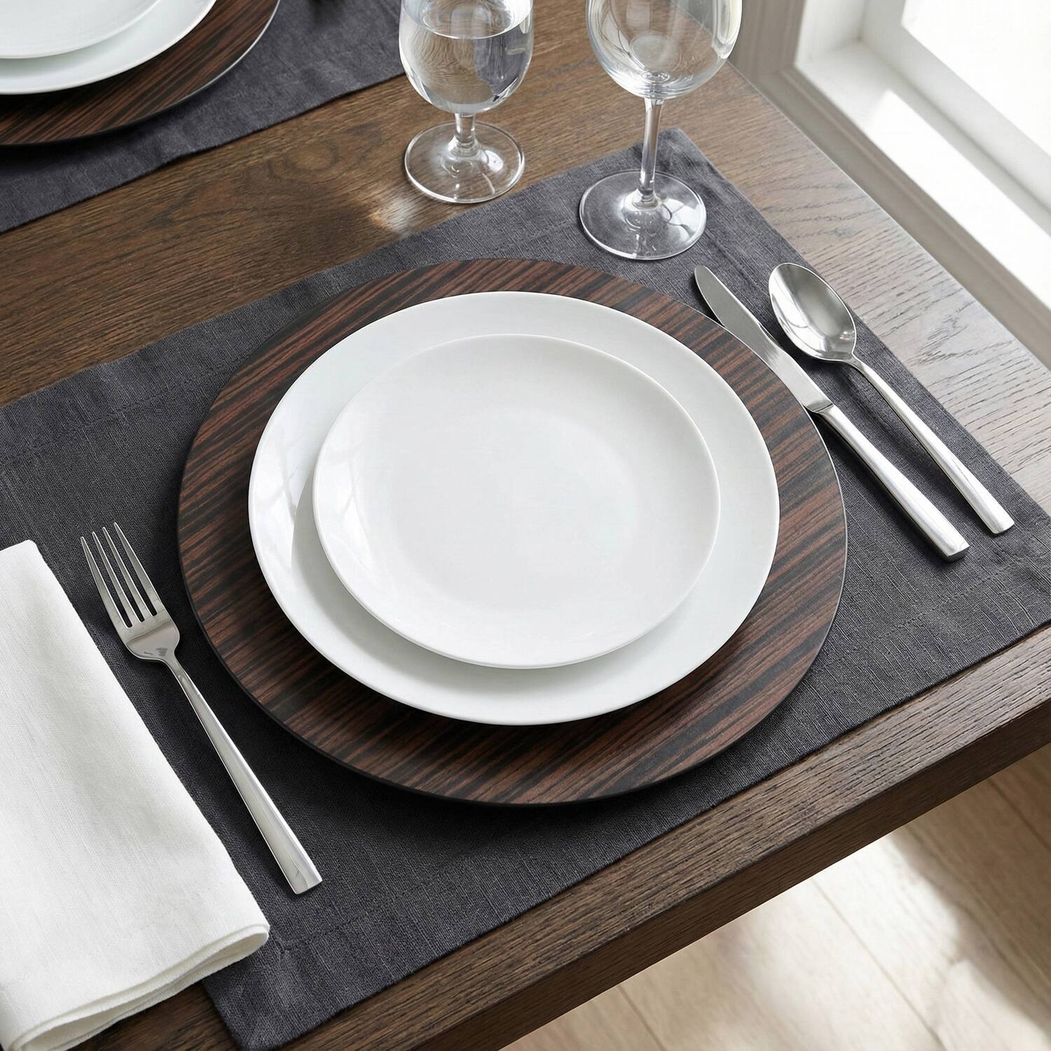 Left. American Atelier - Pine Brown Round Charger Plate 12-Piece Set - Brown.