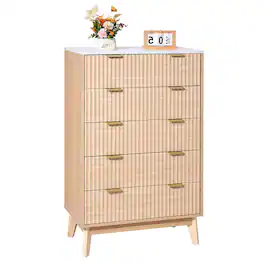VEVOR - 5 Fluted Drawer Dresser, Chest of Drawers with Sliding & Anti-tip Device, Modern Minimalist Dresser Chest - Wooden