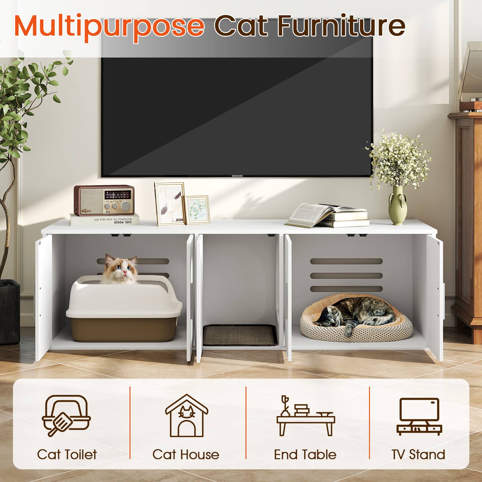 Multipurpose Cat Furniture

- Cat Toilet
- Cat House
- End Table
- TV Stand