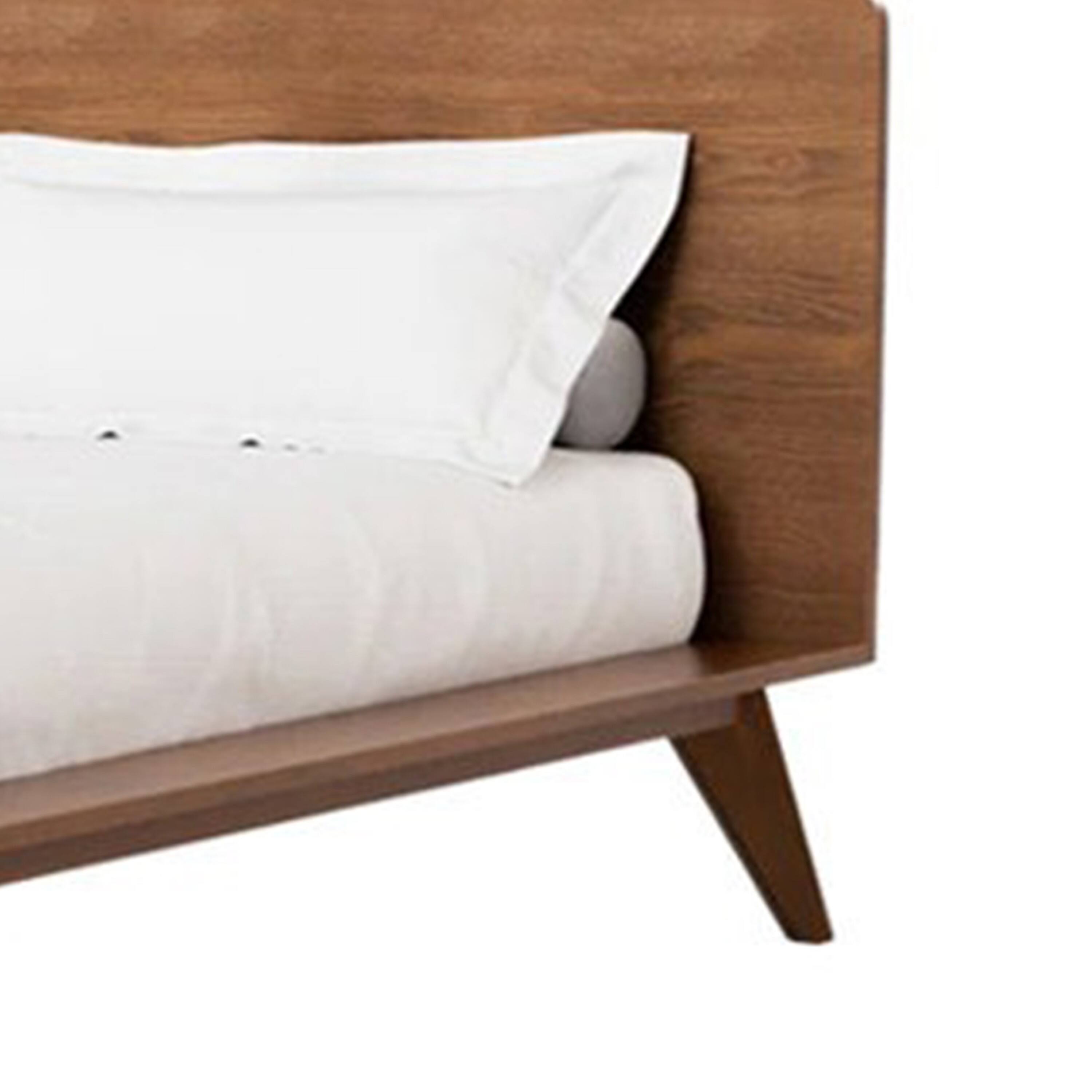 Left. Manhattan Lane - Stacy Full Size Bed w Panel Headboard, Angled Legs - Walnut Brown.