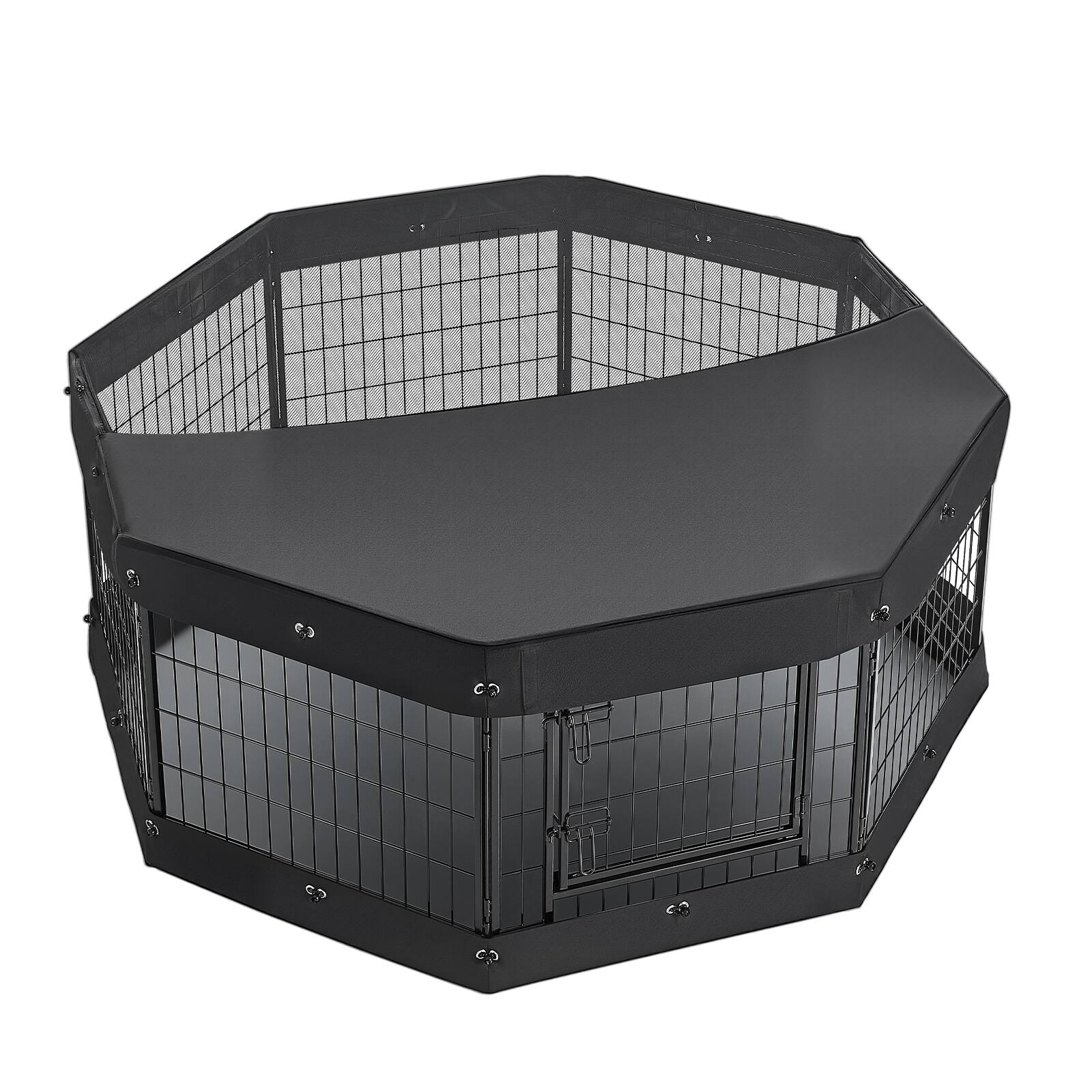 Alt View 5. VEVOR - Dog Playpen 24 Inch 8 Panels Heavy Duty with Top Cover&Bottom Pad,Indoor Foldable Metal Exercise Pen Pet Fence with Door - Black.