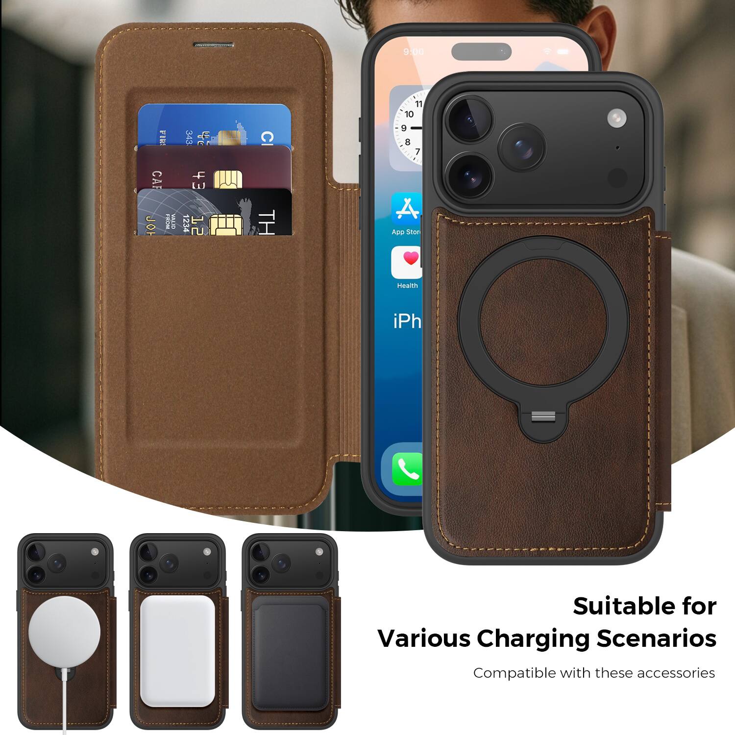9:00 FIR 343 C 11 10 9 - 7 CAF JO FROM VALID 43 1234 1,2 TH A Apo phar

Health iPh

Suitable for Various Charging Scenarios

Compatible with these accessories