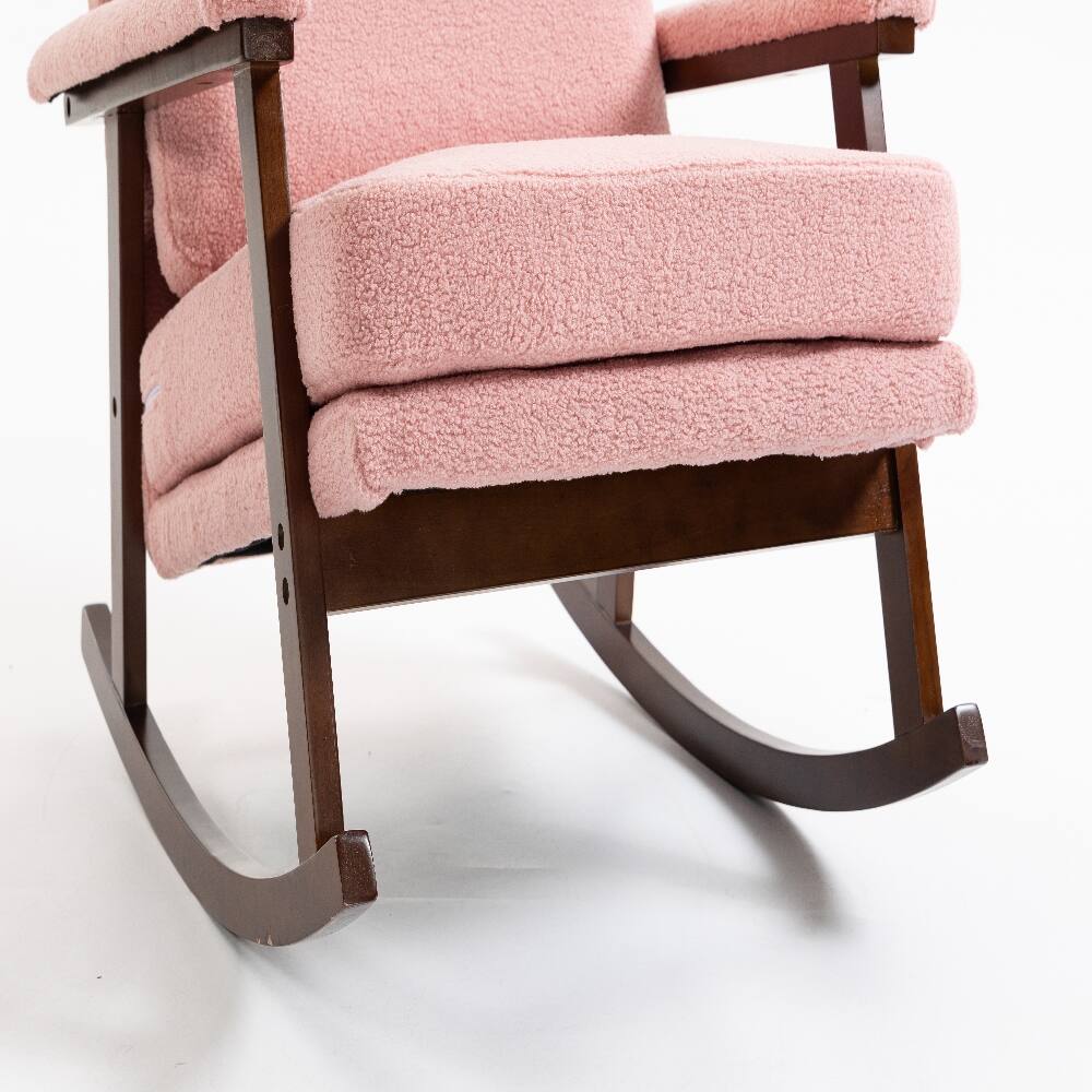Alt View 10. Loheer - Loheer Mid Century Modern Rocking Chair Solid Wood Frame Pink - Pink.