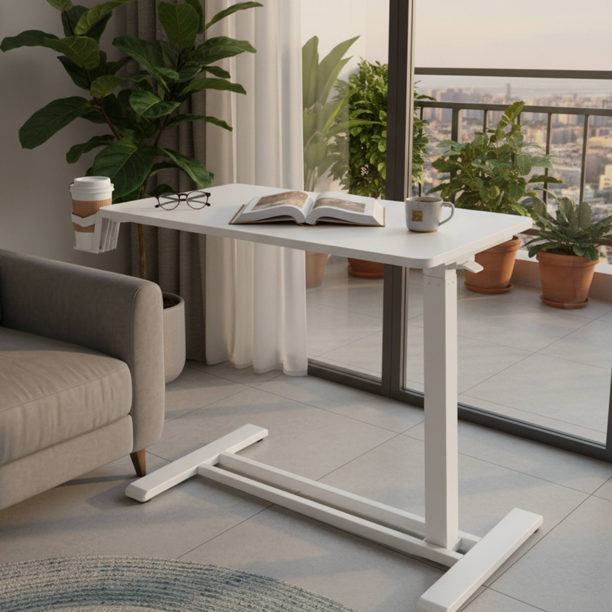 Alt View 6. FlexiSpot - H7 Mobile Workstation and Overbed Table with Gas Lift - 32x18 - White.