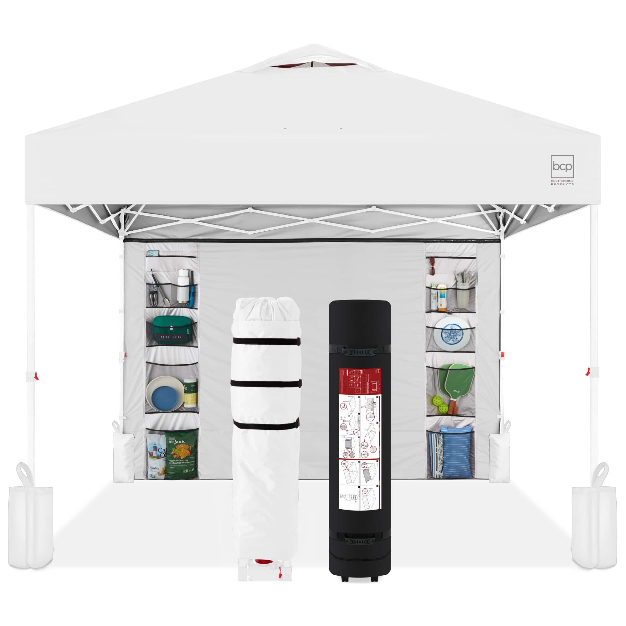 Best Choice Products - 10x10ft Easy Setup Pop Up Canopy, Portable Tent w/ Side Wall, 1-Button Push, Case - / - White