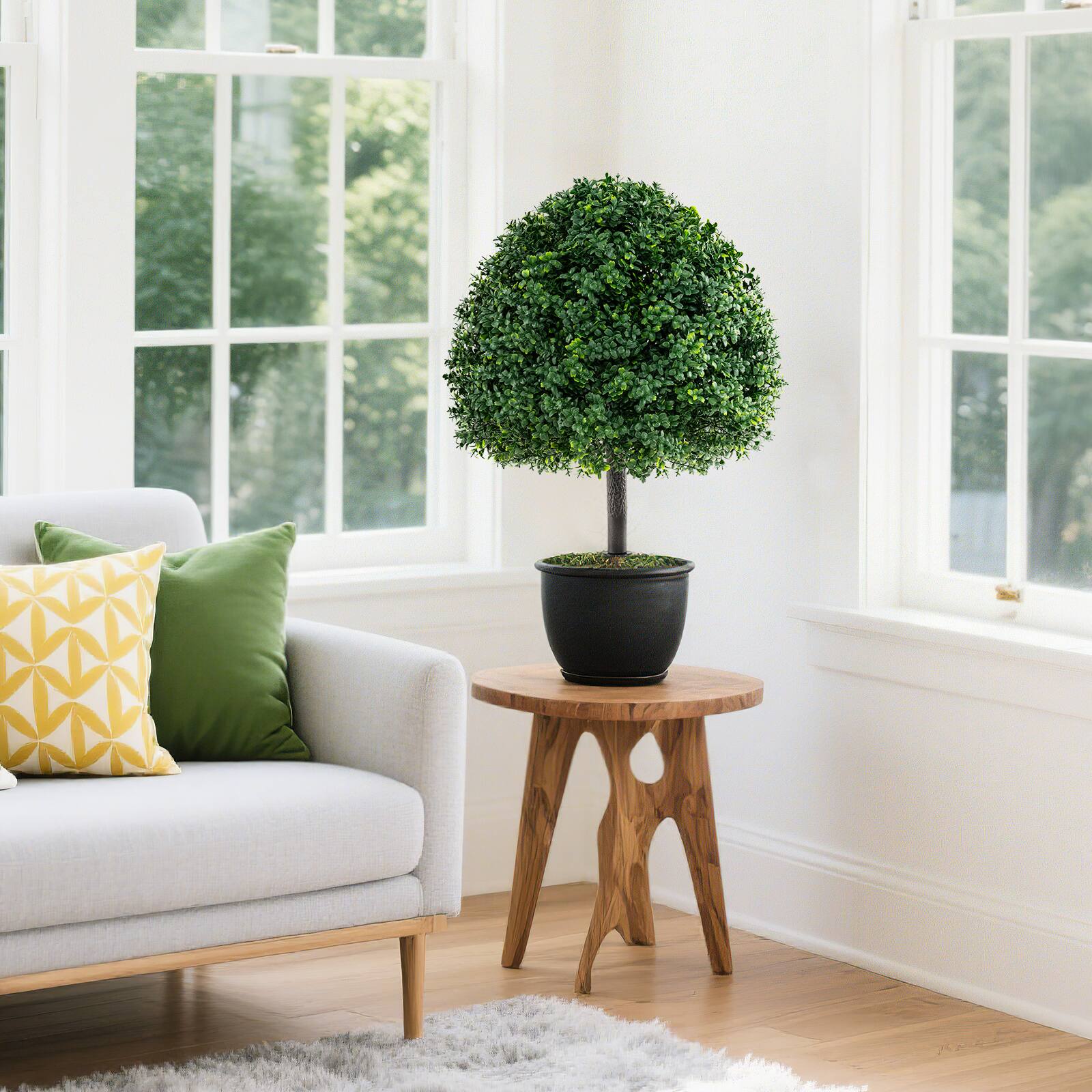 Alt View 3. Gymax - Gymax 2PCS 28'' Artificial Boxwood Topiary Ball Tree Set w/Ground Spike Sun-Protective - Green.