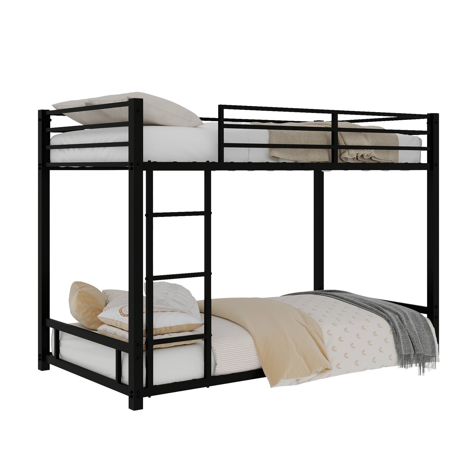 Alt View 5. Loheer - Loheer Metal Twin Over Twin Bunk Bed Heavy Duty Sturdy Frame Noise Free Black - Black.