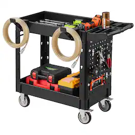 VEVOR - Utility Cart, 550 lbs Capacity, 2 Tier Service Cart with 360° Swivel & Fixed Wheels (2 with Brakes) - Black