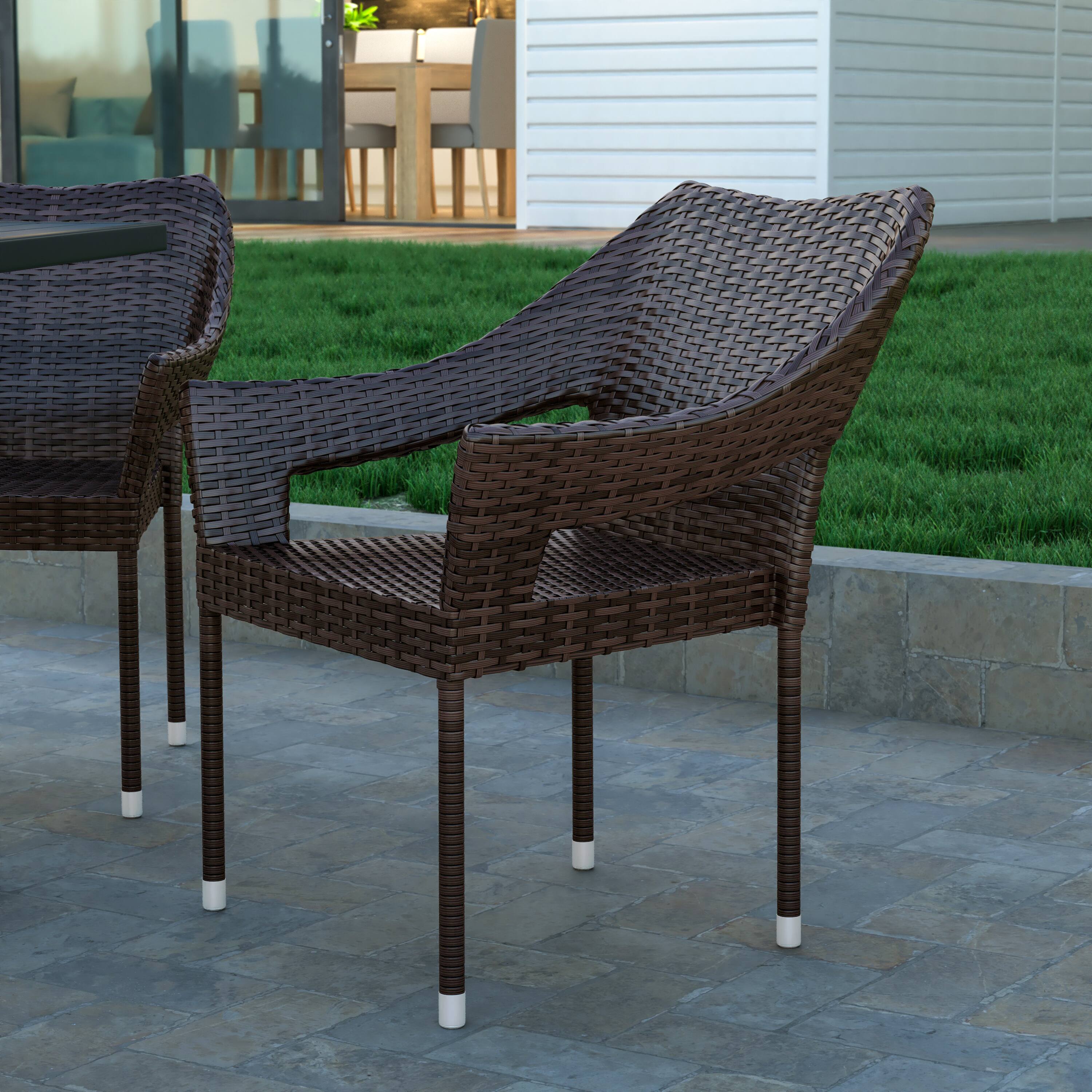 Alt View 1. Emma + Oliver - Embry All-Weather Indoor/Outdoor Stacking Patio Dining Chair with Steel Frame and Weather Resistant PE Rattan - Espresso.