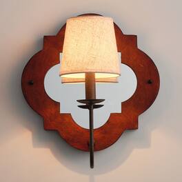 Parrot Uncle - 13.8 in. 1-Light Wooden Wall Sconce with Beige Linen Shade - Antique