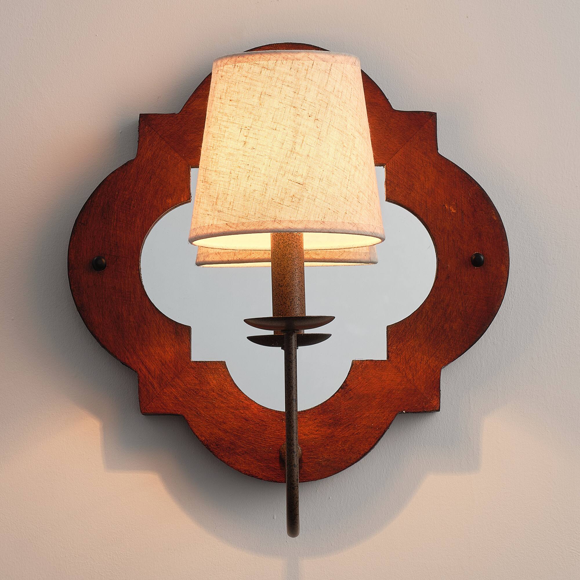 Front. Parrot Uncle - 13.8 in. 1-Light Antique Wooden Wall Sconce with Beige Linen Shade - Antique.