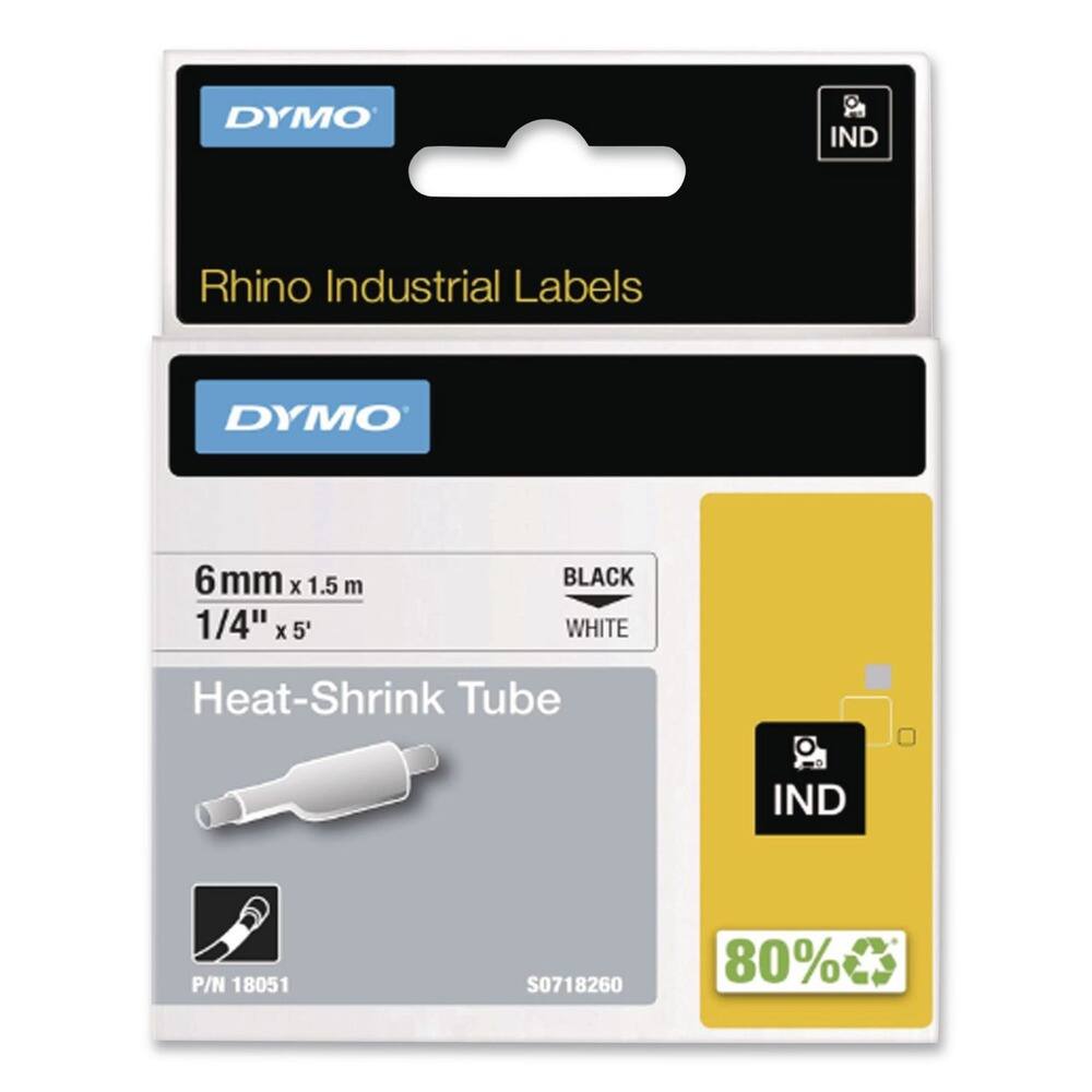 DYMO IND  
Rhino Industrial Labels  

6 mm x 1.5 m  
1/4" x 5'  

Heat-Shrink Tube  

BLACK WHITE  

P/N 18051  
S0718260  

80%