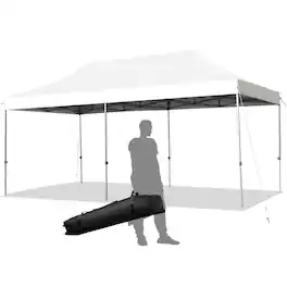 Gymax - 10'x20' Pop up Canopy Tent Folding Heavy Duty Sun Shelter Adjustable W/Bag - White