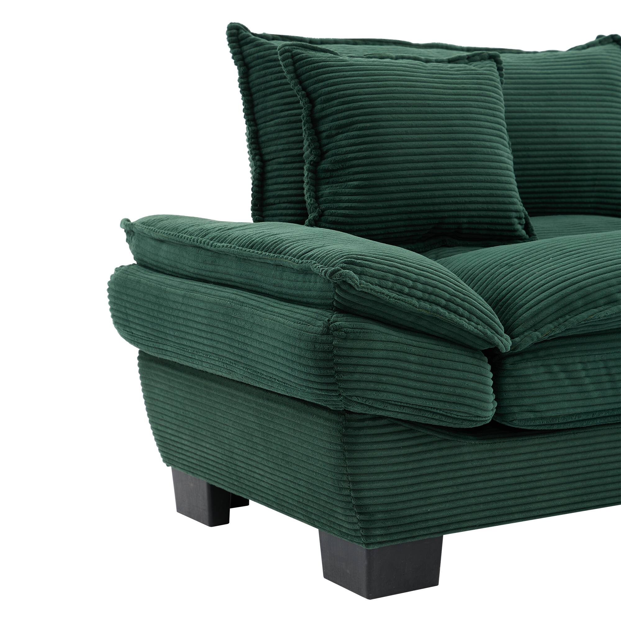 Alt View 6. Tiramisubest - Corduroy Couch Loveseat Sofa with Pillows,Comfy Upholstered Deep Seat Sofa for Bedroom,Living Room,Office-Green - Green.