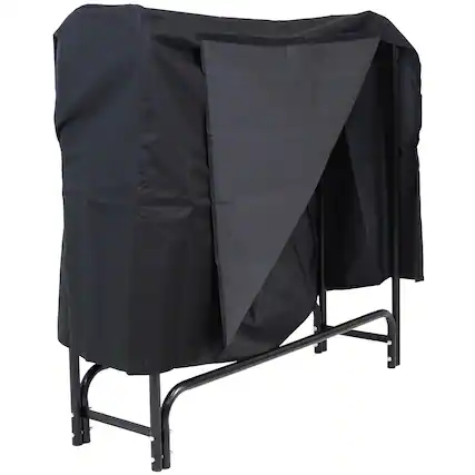 Front. Sunnydaze - 4 ft Powder-Coated Steel Firewood Log Rack with Cover - Black.