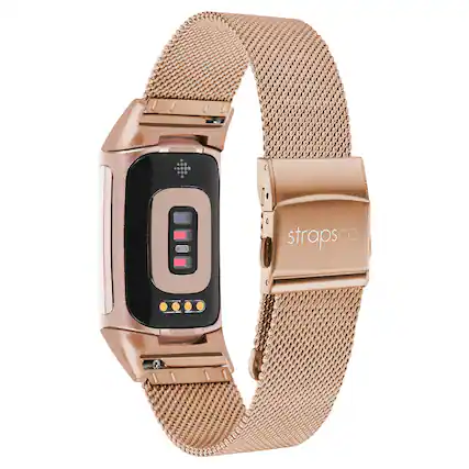 Front. StrapsCo - Pro Mesh Strap Steel Watch Band For Fitbit Charge 6 (Medium-Long) - Rose Gold.
