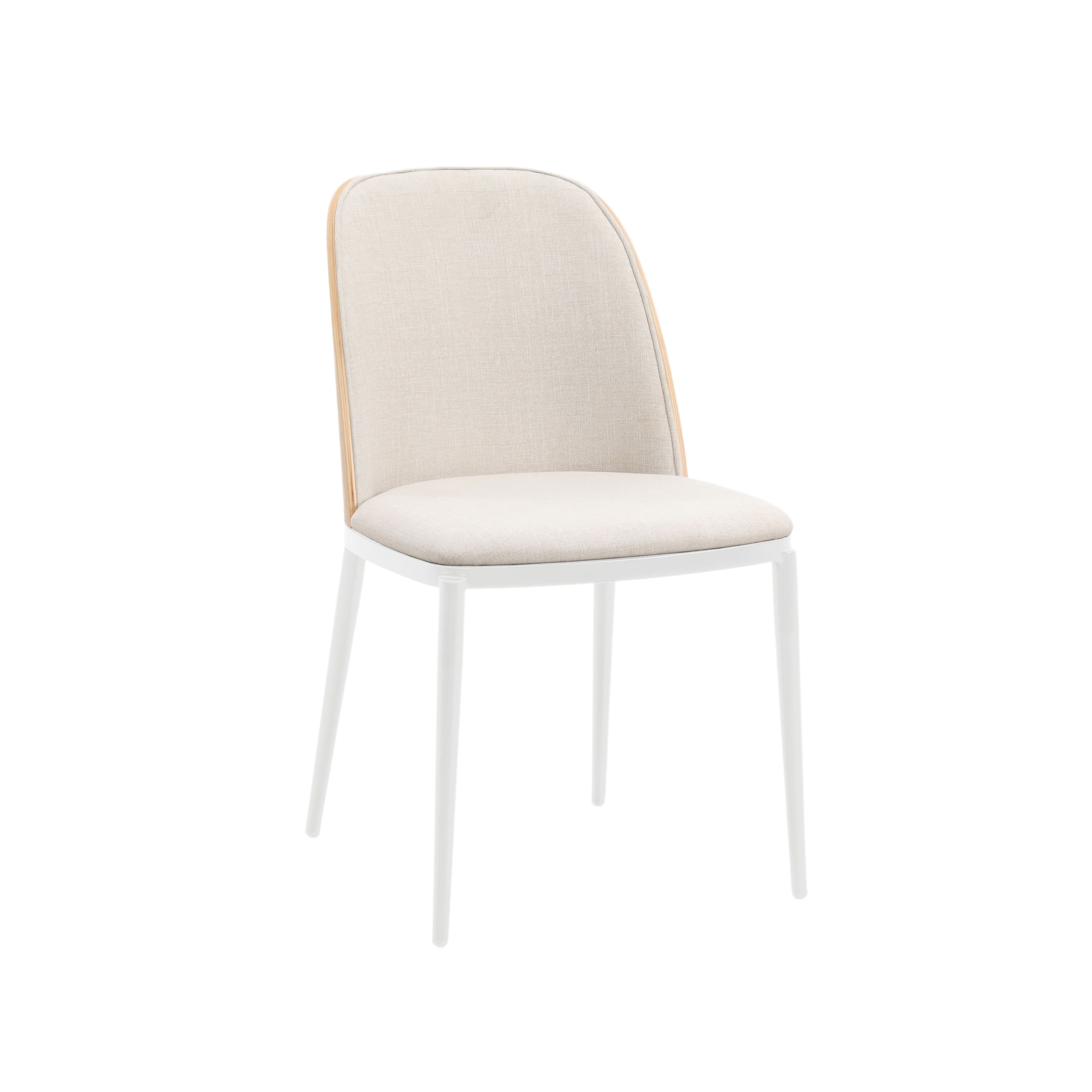 LeisureMod - Tule Vintage Mid-Century Dining Chair, Modern Fabric Upholstered Kitchen Side Chair with Protective Floor Glides - Natural Wood/Beige