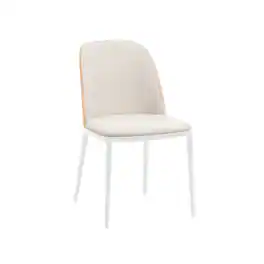 LeisureMod - Tule Vintage Mid-Century Dining Chair, Modern Fabric Upholstered Kitchen Side Chair with Protective Floor Glides - Natural Wood/Beige