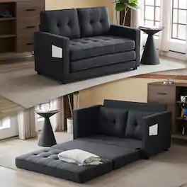 Winado - Loveseat Sofa Sleeper 53.5" W 83" L Sofa Bed Couch Futon Couches Folding Floor Gaming Sofabed for Living Room Basement - Black