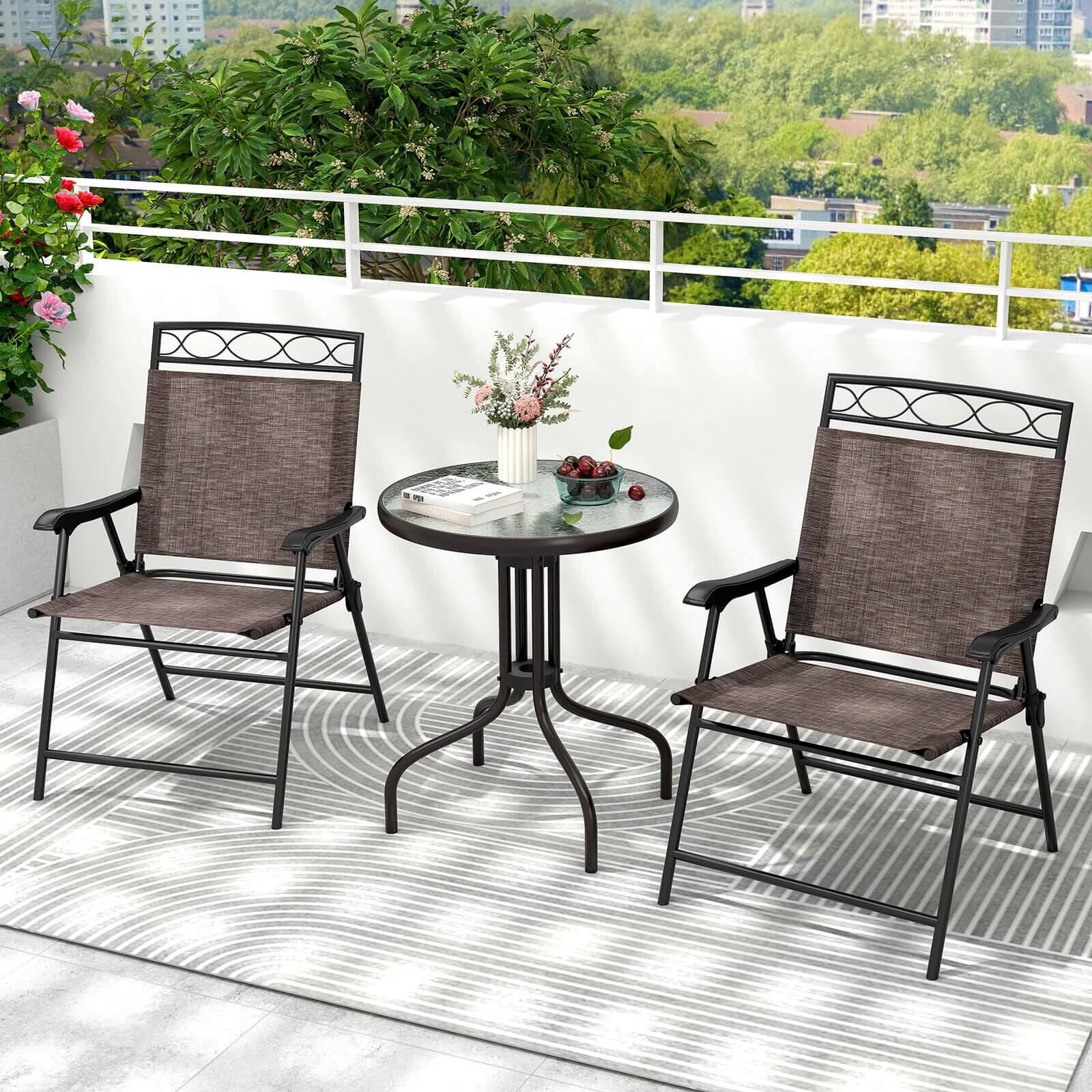 Alt View 1. Costway - Costway 3 PCS Outdoor Bistro Dining Furniture Set with 1.57" Umbrella Hole Rippled - Brown.