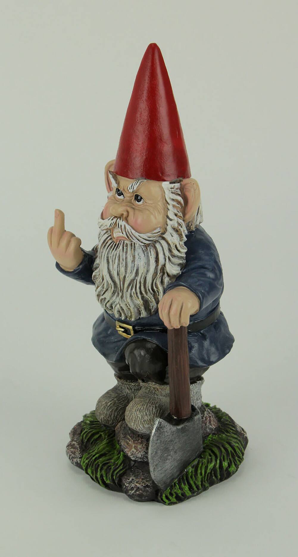 Alt View 1. World of Wonders - Naughty Garden Gnome with Axe Flipping Bird Statue - Blue.
